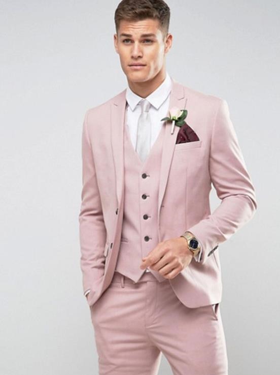 Voguable Tailor Made Light Pink Men Suit Slim Fit Groom Prom Party Blazer Costume Marriage Homme Male Tuxedo 3pcs(Jacket+Pants+Vest) voguable