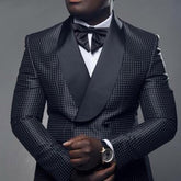 Voguable Black Checkered Dots Men Suits with Double Breasted for Wedding Slim Fit Groom Tuxedo Two Piece Set Jacket Pants Fashion Costume voguable