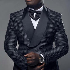 Voguable Black Checkered Dots Men Suits with Double Breasted for Wedding Slim Fit Groom Tuxedo Two Piece Set Jacket Pants Fashion Costume voguable