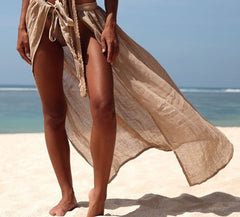 Voguable Sexy long beach women cover-ups Lace up swimsuit see through female skirts Fashion holiday cotton white sarong skirts voguable