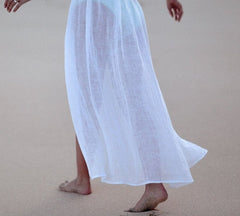 Voguable Sexy long beach women cover-ups Lace up swimsuit see through female skirts Fashion holiday cotton white sarong skirts voguable