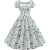 Voguable 2022 Plus Size Summer Dress Women Puff Sleeve Swing Vintage Dresses Robe Femme Elegant Floral Print Pin Up Party Dresses Jurken voguable