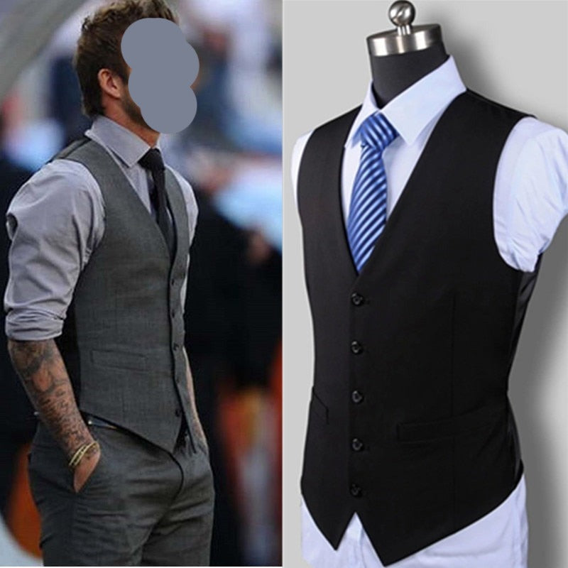 New Men's Fashion Boutique Cotton Fashion Solid Color Casual Suit Vest Men's Black Gray Formal Businss Vest Wedding Dress voguable