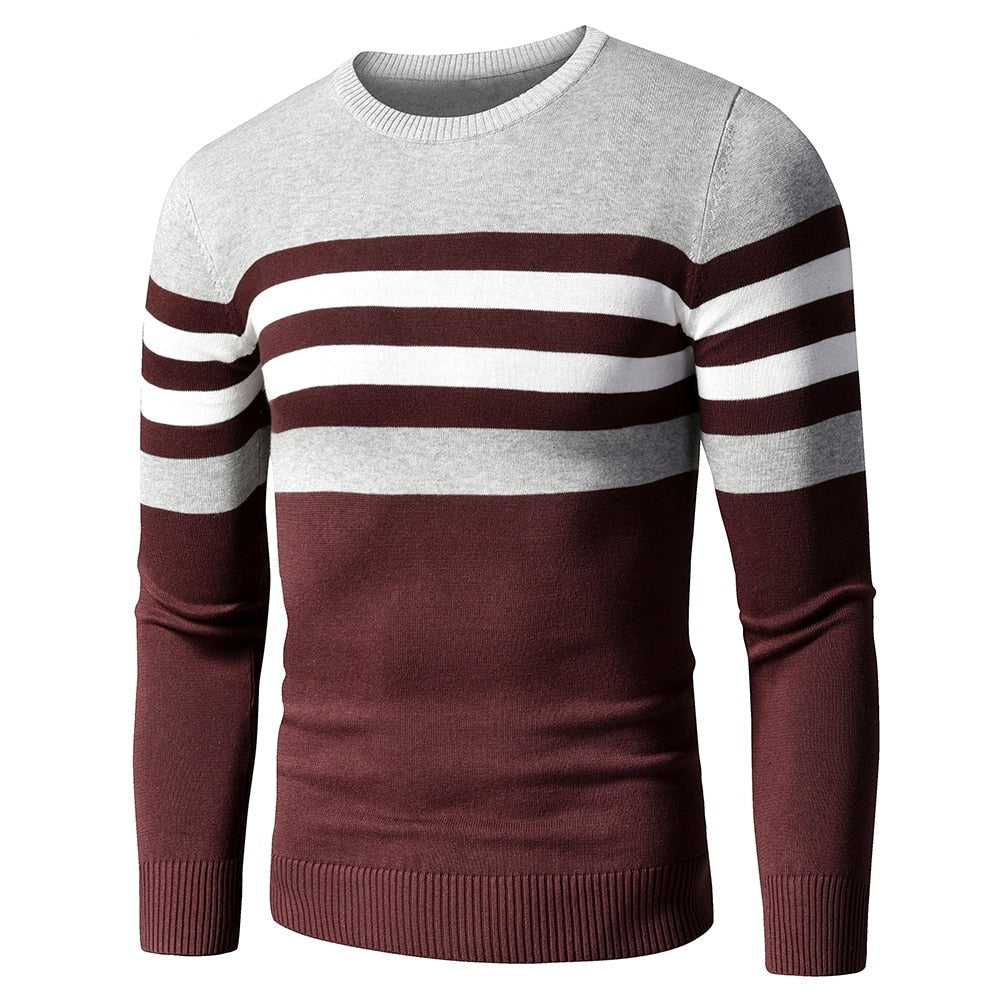 Voguable 4XL Men Autumn New Casual Striped Thick Fleece Cotton Sweater Pullovers Men Outfit Fashion Vintage O-Neck Coat Sweater Men voguable