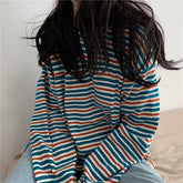 Spring And Autumn Couples Striped Women's Long-Sleeved T-Shirt Korean Version Of The Bottoming Shirt Students Loose Tops voguable