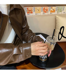 Men's Clothing Autumn New Oversize Coat Korean Trend Loose Casual PU Leather Jacket Coat Male Zipper Lapel Clothes 9Y4382 voguable