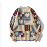 Voguable Mens Hip Hop Knitted Sweaters Heart Color Block Streetwear Jumper Men Harajuku Loose Casual Oversized Pullovers Unisex voguable