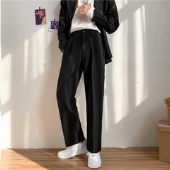 Voguable Ice Silk Men Suit Pants Loose Loose Drape Straight Leg Trousers for Men Thin Wide-leg Casual Ninth Pants Japanese Streetwear voguable