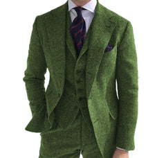 Voguable Men‘s Suits 3 Pieces Green Wool Tweed Herringbone Business Retro Classic PatternTuxedos For Wedding Blazer Pants Vest voguable