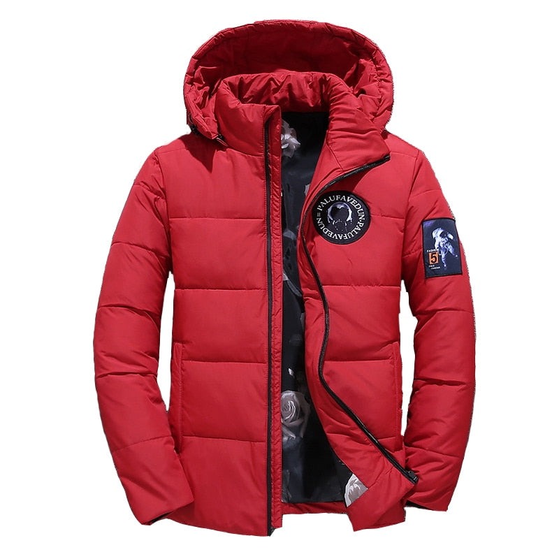 Voguable Men's Winter White Duck Down Jacket Spaceman Epaulettes Thick Warm Parkas for Men Windbreaker Snow Down Hooded Parkas Snow Coat voguable