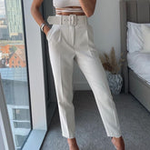 Voguable Traf Woman 2022 White Career Pant Office Lady Straight Pants Belt Casual Ankle Length Women Trousers Oem Female Suit Set voguable