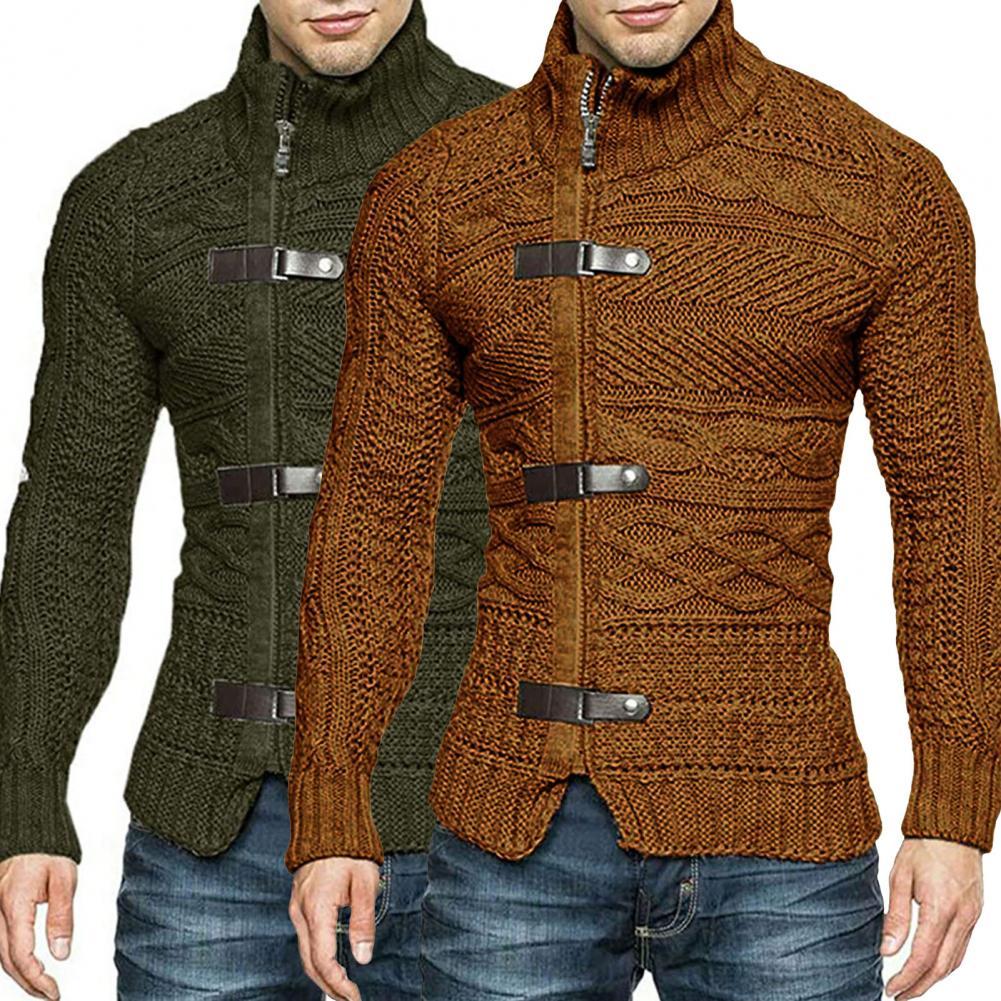 Men's Sweaters Stretchy Stylish Acrylic Fiber Loose Sweater Coat Causal-Solid Color Slim Fit Turtleneck Pullovers Sweater voguable