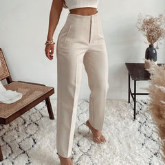 Voguable  Ardm Fashion High Waisted Casual White Trousers Women Brown Stright Pants Office Lady Korean Style Women 2022 Pantalones Mjuer voguable