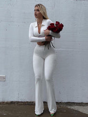 Voguable Solid Bodycon Flexible V Neck Crop Top High Waist Leggings 2 Pcs Set 2021 Autumn Women Stretch Sexy Streetwear Casual voguable