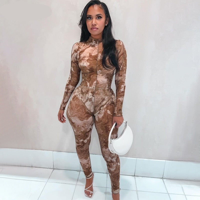 Voguable 2022 Long Sleeve Print See-Through Ruched Bodysuit Pencil Pants 2 Pieces Set Sexy Summer Women Streetwear Club Y2K voguable