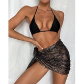 Voguable Snake shiny bikini 2021 Skirt 3 pieces set Halter swimsuit women Triangle swimwear female Sexy bathing suit beach wear voguable