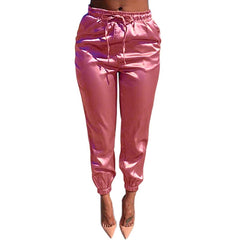 Voguable Elastic High Waist Pants Women Brand Jogger Sweatpants Satin Fashion Pink Pencil Pants Streewear Fitness Trousers Pantalon Femme voguable
