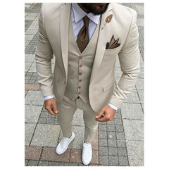 Voguable Slim Fit Casual Men Suits Beige 3 Piece Jacket with Pants Vest New Fashion Male Blazer Bespoke Wedding Groom Tuxedo New Arrival voguable