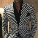 Voguable Plaid Men Suits for Wedding 2 piece houndstooth Checkered Groom Tuxedos Male Fashion Clothes 2020 Costumes Set Jacket with Pants voguable