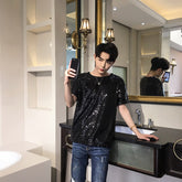 Reflective Sequins T Shirt Men Fashion Casual Short-sleeved T-shirt Men Streetwear Hip Hop Loose Performance Tshirt Man Tops voguable