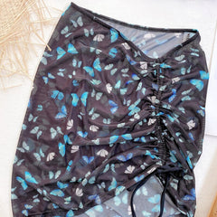 Summer Sexy Women's Bikini Cover-Ups Print Skirts Women Mesh See-through Cover-Up Beach Drawstring Cover Up 2021 voguable