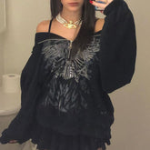 Voguable Y2K Gothic Butterfly Print Oversize Zip Up Women Men Hoodies 2022 Winter New Grunge Long Sleeve Sweatshirt Casual Hooded Jacket Streetwear voguable