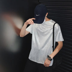 Summer Bright Color Short-sleeved T-shirt Men's Fashion Casual O-neck Hip-hop T Shirt Men Streetwear Wild Loose Tshirt Male voguable