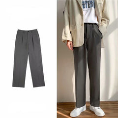 Voguable Ice Silk Men Suit Pants Loose Loose Drape Straight Leg Trousers for Men Thin Wide-leg Casual Ninth Pants Japanese Streetwear voguable