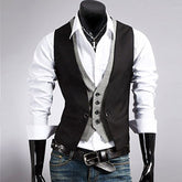Voguable Fake Two Piece Mens Suit Vest Slim Casual Business Gentlemen Men Waistcoat Groomman Wedding Mens Gilet Oversized Steampunk Vests voguable