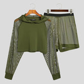 Voguable Stylish American Style Casual New Men Sets Hooded Breathable Mesh Stitching Cropped Tops 2022 Perspective Shorts Suits INCERUN 7 voguable