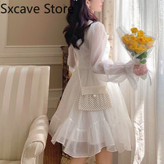 French Sweet Fairy Lolita Dress Women Long Sleeve Lace Y2k Mini Dress Vintage Kawaii Clothes One Piece Dress Korean 2022 Autumn spring voguable