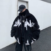 Winter New Lamb Wool Jacket Harajuku Fashion Casual Oversize Pattern Male Thicken Warm Parkas Hip Hop Loose Coat voguable