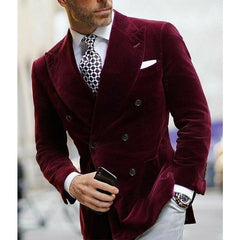 Voguable Burgundy Double Breasted Velvet Mens Blazer Elegant Single Coat Smoking Male Suit Dinner Jacket with Big Peaked Lapel Costume voguable
