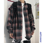 Voguable Korean Clothes Spring Plaid Shirt for Men Handsome Japanese Long Sleeve Harajuku Loose Casual Vintage Hip Hop Streetwear voguable