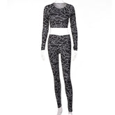 Voguable 2022 Summer Print Long Sleeves Slim Navel Top Leggings Set Bodycon Sexy Party Elegant Club Y2K Robe Beach voguable