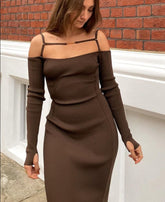 Voguable Ribbed Solid Slash Neck Slip Long Sleeves Bodycon Mini Dress 2022 Fashion Women Elegant Streetwear Evening Party Y2K voguable