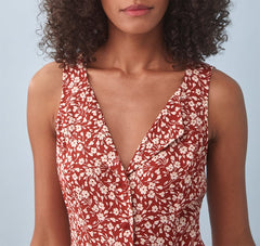 Summer Clothes For Women Elegant Vintage Floral Dress V Neck Sleeveless Button Back Waist Tie Mini Dress Vacation Beach Dress voguable