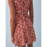 Summer Clothes For Women Elegant Vintage Floral Dress V Neck Sleeveless Button Back Waist Tie Mini Dress Vacation Beach Dress voguable