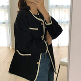 Autumn Winter Korean Style Vintage Tweed Jacket Women Long Sleeve Single Breasted Loose Minimalist Ladies Coats Elegant voguable
