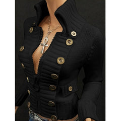 Voguable Vintage Sweater Women Button Desigan Long Sleeve Knitted Cardigan Jackets 2022 Autumn Fashion Knit Turtleneck Zipper Sweaters voguable