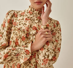 Spring Autumn Dresses For Women Elegant Floral Print Vintage Dress Half High Neck Long Sleeve Frill Trim Chiffon Mini Dress voguable