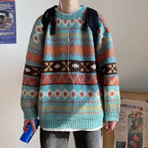 Voguable Men's Knitted Vintage Graphic Sweater with Pattern Brown Blue Pullovers Sweaters and Jumpers Korean Streetwear Harajuku voguable
