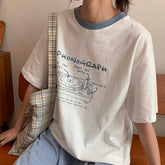 T-shirt Women O-neck Friends Preppy Cute Printed Summer Leisure Harajuku Chic Streetwear All-match Basic Tops Ins Ulzzang Soft voguable