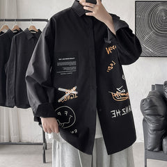 Voguable 2022 Men's Shirt Long Sleeve Blouse Graffiti Oversized Shirts For Men Korean Style Fashion Harajuku Branded Men's Clothing spring summer outfits voguable