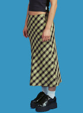 Summer Y2K E-Girls Streetwear Vintage 90s Plaid High Waist Brown Midi Skirts Indie Aesthetics Printing A-Line Long Skirt voguable