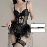 Voguable Sexy Lace Perspective Underwear Women's Steel Ring Body Shaping Erotic Sling Mesh Puffy Skirt Bdsm Bondage Siamese Suit ROSH voguable