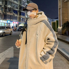 Voguable Hong Kong style cotton coat jacket lamb plush men's winter Korean version of the loose trend cotton coat male youth cotton coat voguable