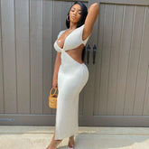 Voguable 202 Sleeveless Backless Hollow Up Sexy Long Dress Summer Women Fashion Streetwear Outfits Solid Club Clothing Y2K voguable