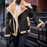 Voguable Leather Jacket Men Large Size Winter Fashion Warm Thick Fur Long Sleeve Lapel Suede Biker Jackets voguable