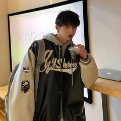 Voguable autumn fashion brand suit male couple PU leather flight jacket loose casual Thicken and keep warm in winter mens clothing voguable